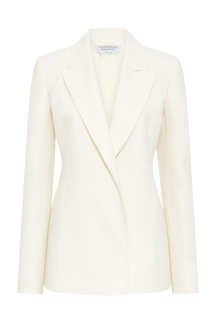 Aleah Blazer in Ivory Virgin Wool Crepe