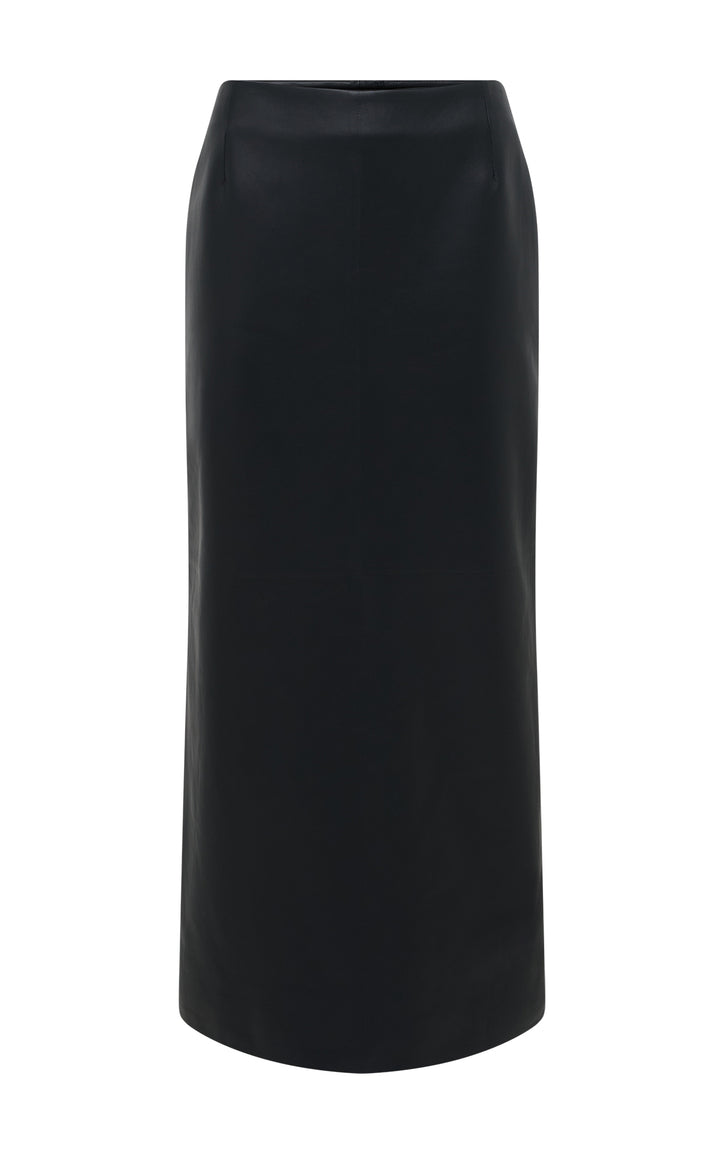 Manuela Midi Skirt in Black Soft Leather