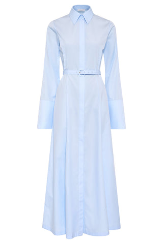 Light Blue Sea Island Cotton Carmina Maxi Shirtdress - Front View | Gabriela Hearst