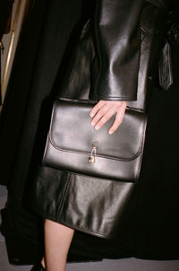 Medium Leonora Flap Bag in Black Leather