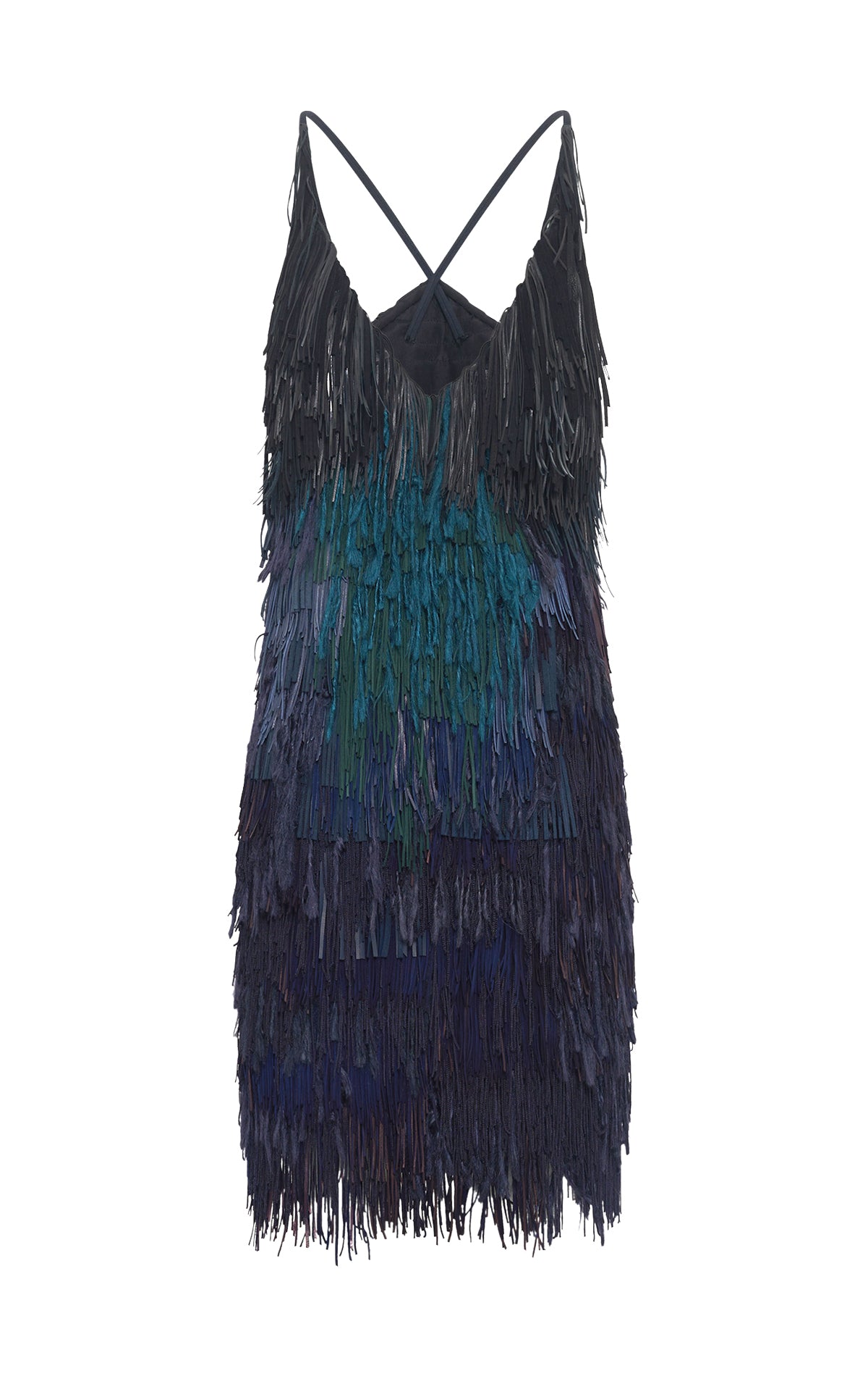 Freyja Mini Dress in Navy Multi Silk Fringe