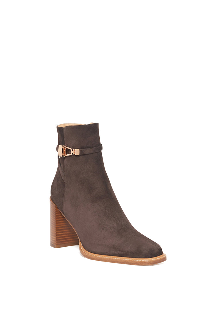 Nina Clasp Ankle Boot in Dark Chocolate Suede