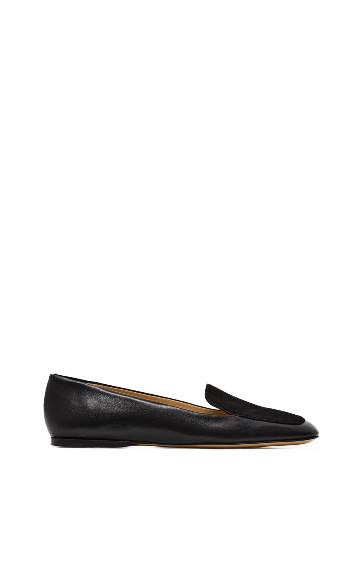 Aveda Flat Loafer in Black Leather & Suede