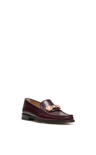 Bordeaux Calf Leather Melchora Loafer with Stone Morsetto Detail - Front Angle | Gabriela Hearst