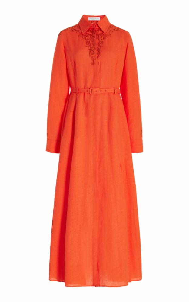 Mcgraw Embroidered Shirtdress in Spice Aloe Linen