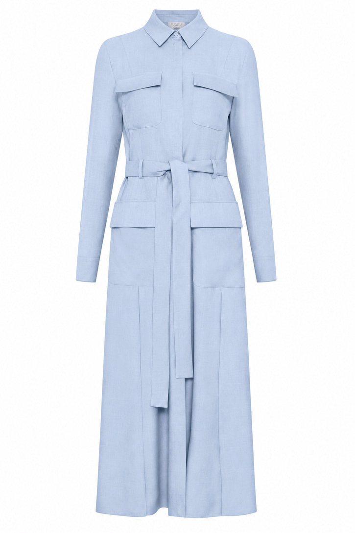 Meyer Shirtdress in Powder Blue Wool Cashmere Flannel