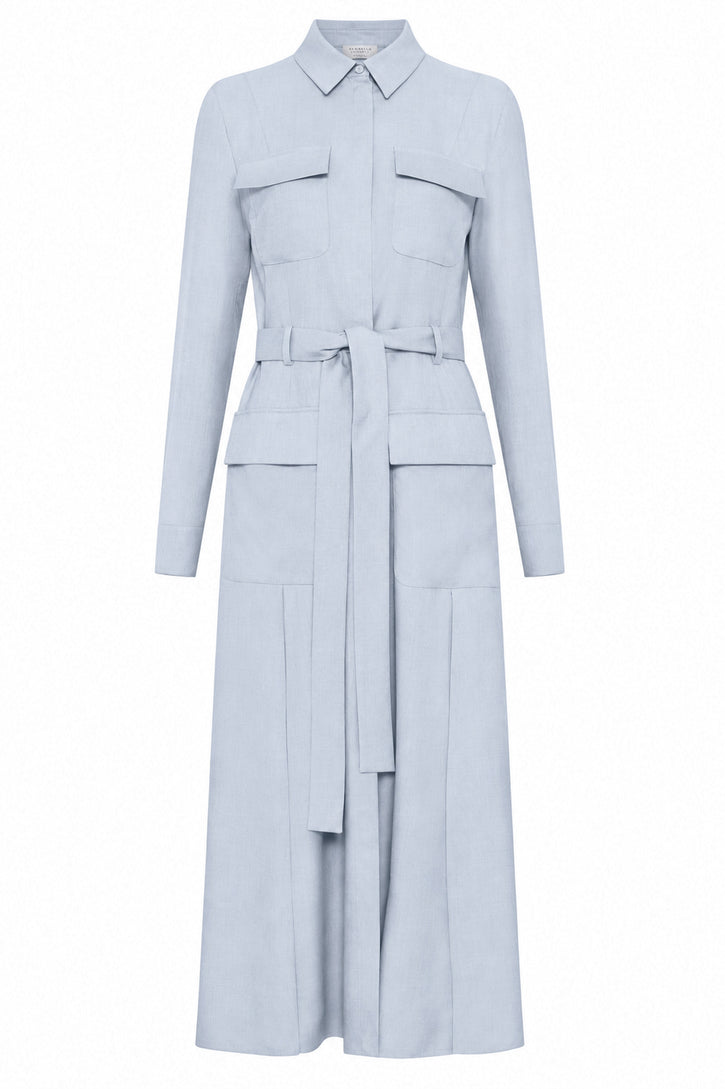 Meyer Shirtdress in Powder Blue Wool Cashmere Flannel