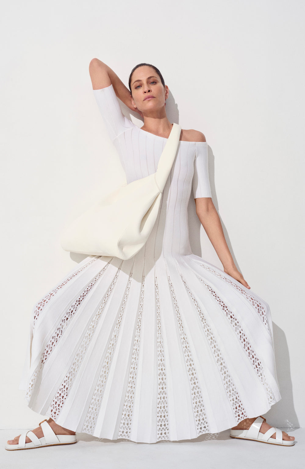 Kurt Knit Pleated Maxi Dress in Ivory Merino Wool