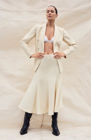 Selma Maxi Skirt in Ivory Silk Tweed