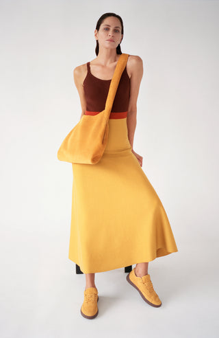 Golden Birch Ohio Sneakers - Styled Look with Yellow Skirt | Gabriela Hearst