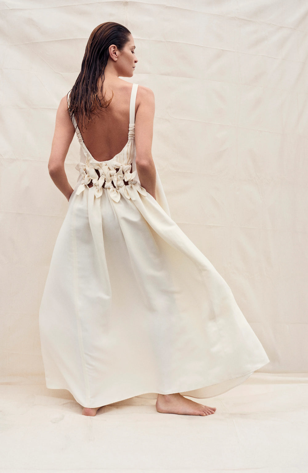 Aras Maxi Dress in Ivory Linen Silk