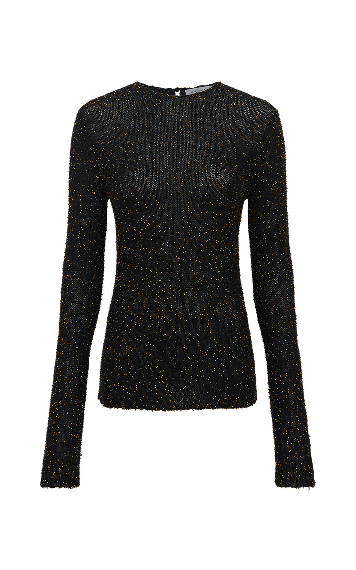 Nello Knit Sweater in Black Gold Beaded Cashmere