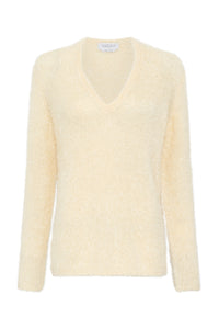Neoma Knit V-Neck Sweater in Off White Silk Cashmere