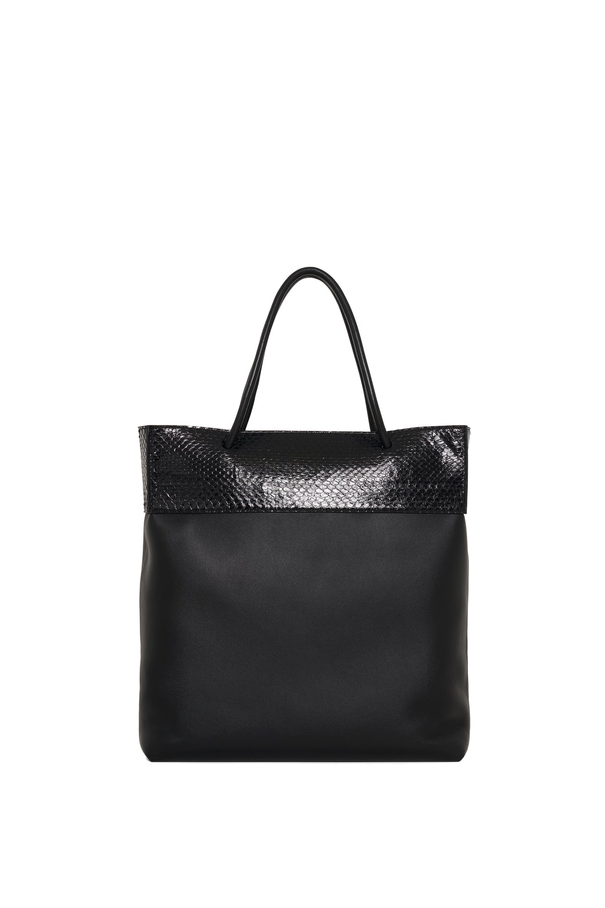 Tote Bag in Black Nappa Leather and Snakeskin Panels