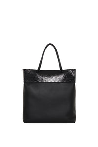 Tote Bag in Black Nappa Leather and Snakeskin Panels
