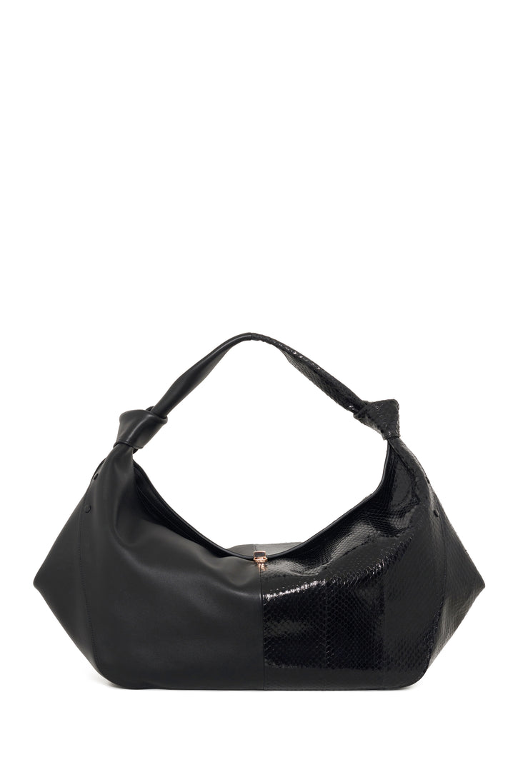 Large Antonia Shoulder Bag in Soft Nappa Leather and Snakeskin