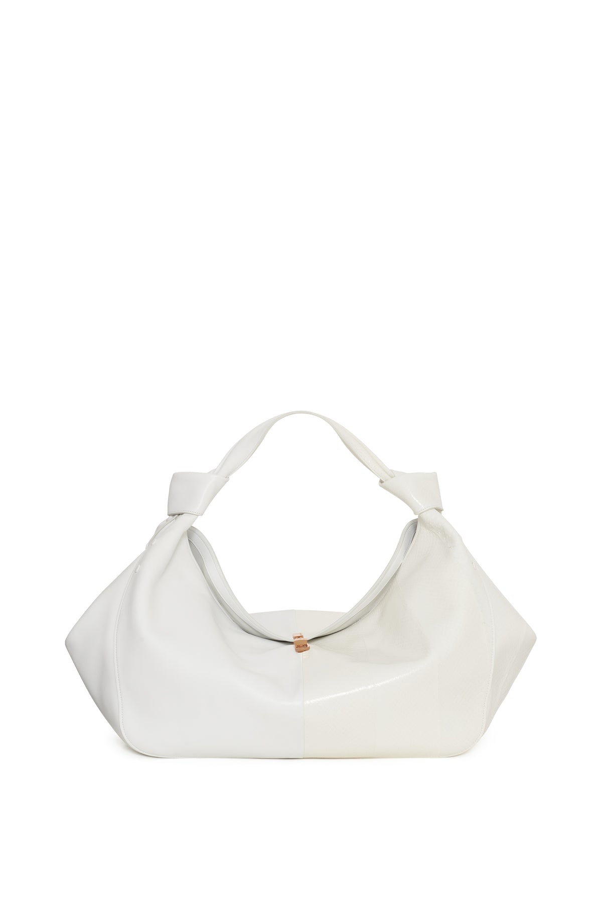Large Antonia Shoulder Bag in White Soft Nappa Leather & Snakeskin