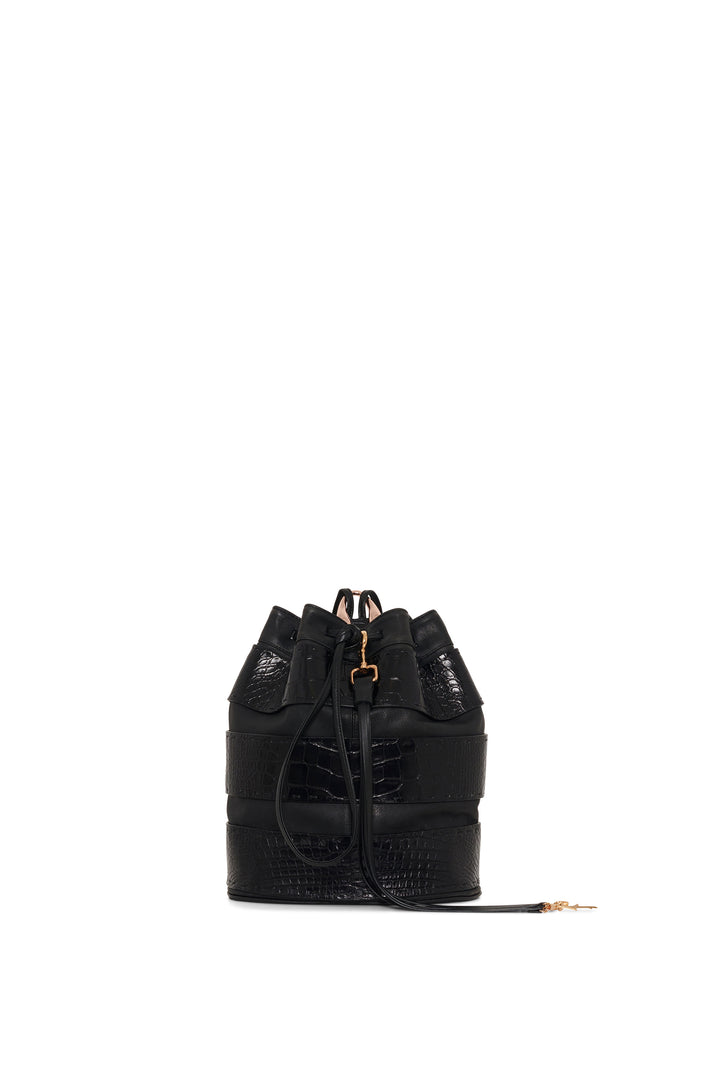 Vintage No.2 Bag in Black Nappa Leather with Crocodile Panels