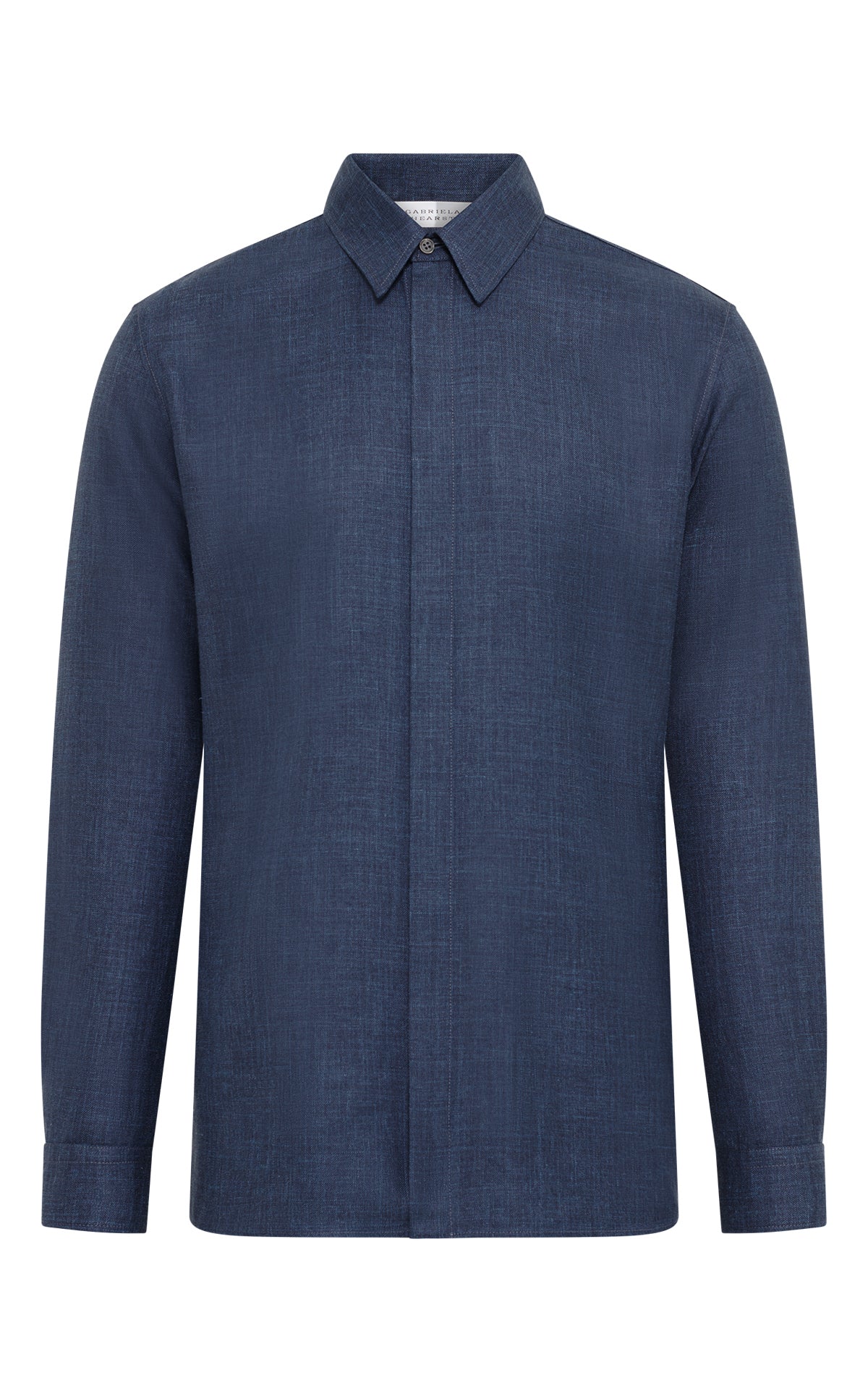 Nicolas Shirt in Denim Virgin Wool Silk with Linen