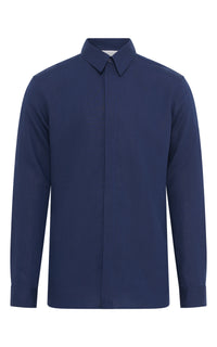 Nicolas Shirt in Electric Navy Aloe Linen