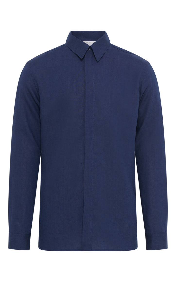 Nicolas Shirt in Electric Navy Aloe Linen