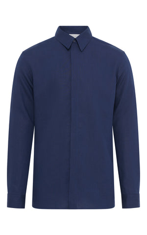Nicolas Shirt in Electric Navy Aloe Linen