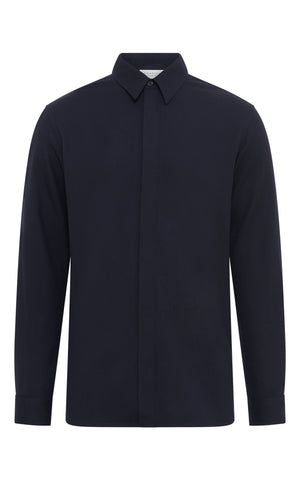 Nicolas Shirt in Dark Navy Virgin Wool