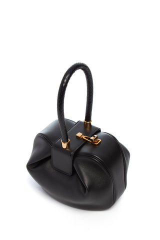 Black Nappa Leather Nina Bag Gold Hardware Detail - Three Quarter View | Gabriela Hearst