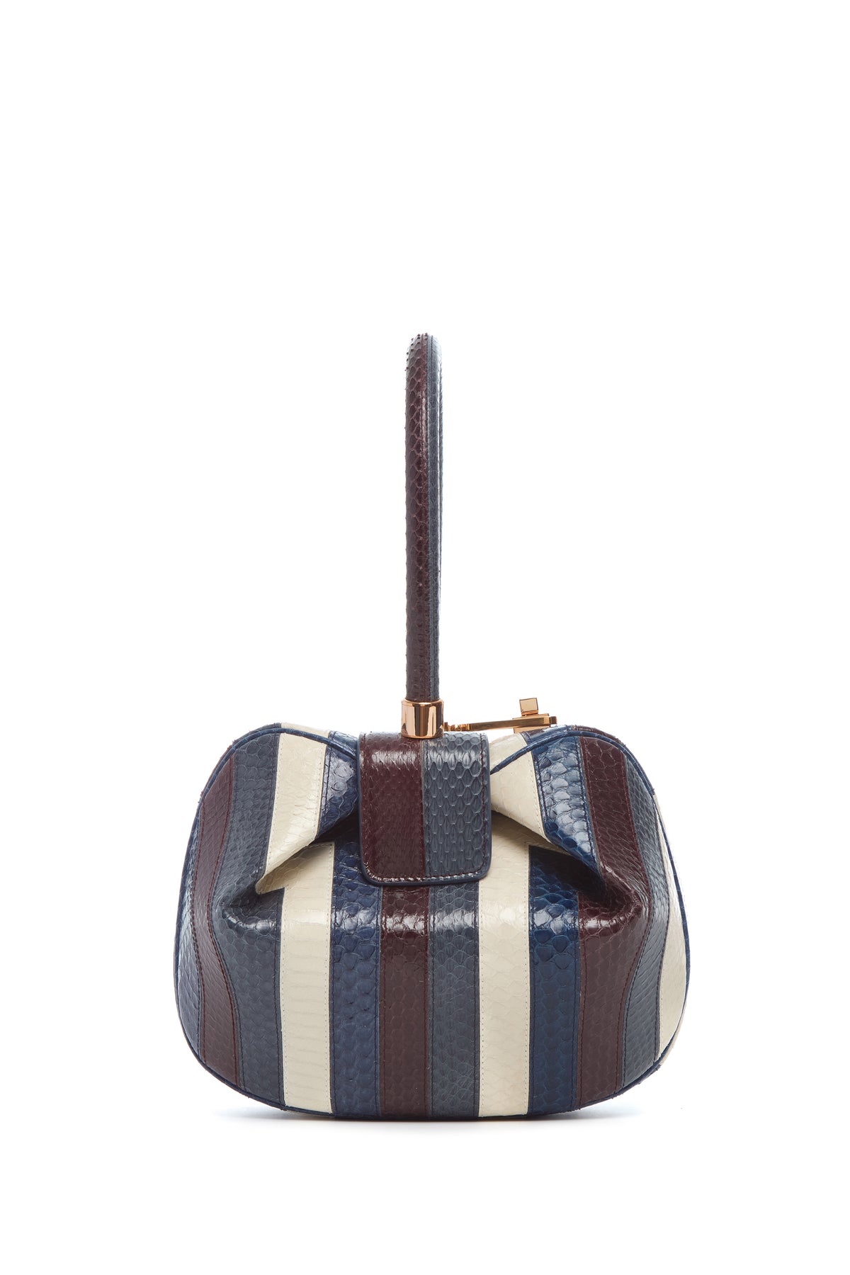 Nina Bag in Bordeaux, Navy & Ivory Stripes Snakeskin