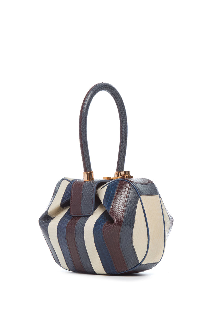 Nina Bag in Bordeaux, Navy & Ivory Stripes Snakeskin