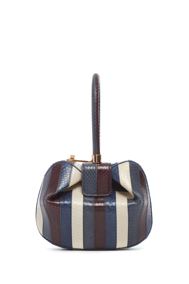 Nina Bag in Bordeaux, Navy & Ivory Stripes Snakeskin