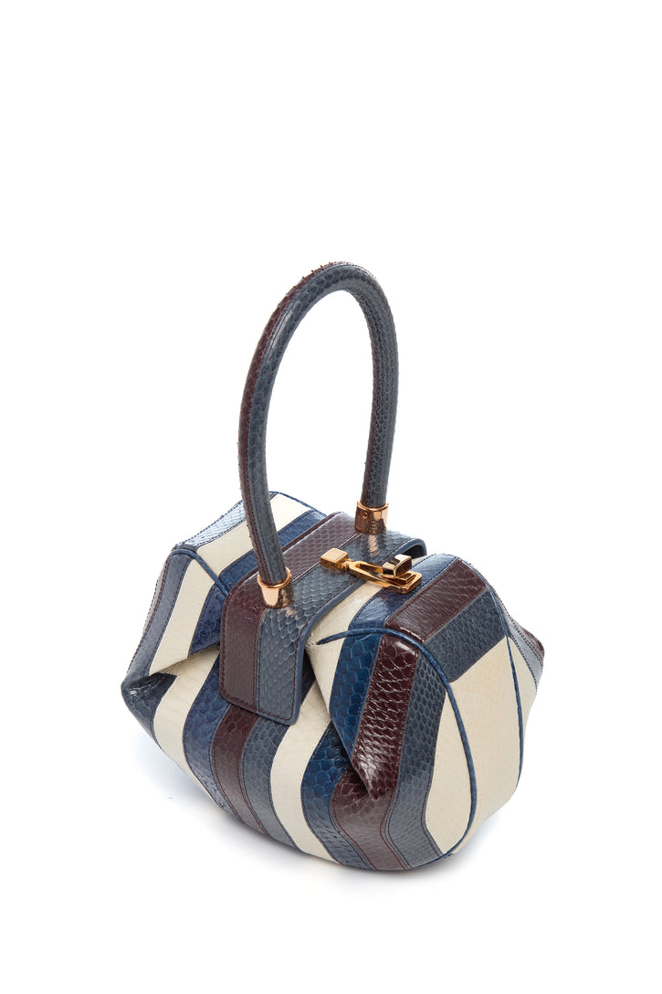 Nina Bag in Bordeaux, Navy & Ivory Stripes Snakeskin