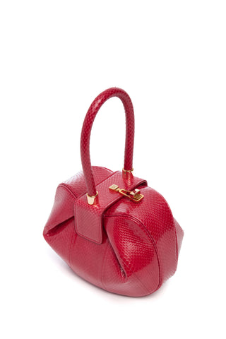 Red Snakeskin Nina Bag - Side Angle With Turnlock Detail | Gabriela Hearst