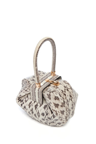 Black Ivory Snakeskin Nina Bag - Side Profile Structured Handle | Gabriela Hearst