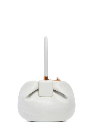 Ivory Crocodile Leather Nina Bag - Front View, Structured Round Pouch & Top Handle | Gabriela Hearst