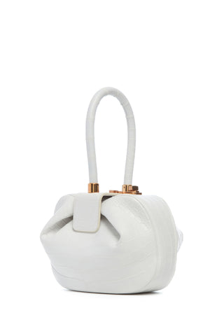 Ivory Crocodile Leather Nina Bag - Three-Quarter View with Rose Gold Turnlock | Gabriela Hearst