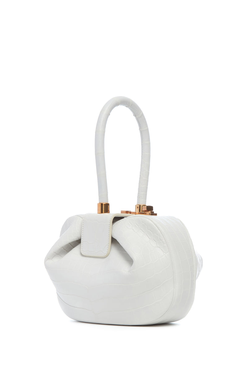 Ivory Crocodile Leather Nina Bag - Three-Quarter View with Rose Gold Turnlock | Gabriela Hearst