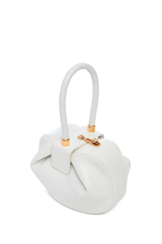 Ivory Crocodile Leather Nina Bag - Three Quarter Angle, Rose Gold Hardware Detail | Gabriela Hearst