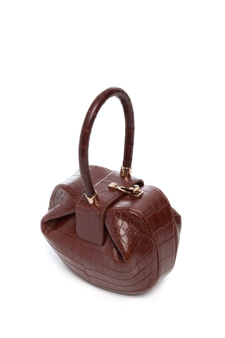 Cognac Crocodile Leather Nina Bag - Side Angle | Gabriela Hearst