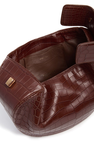 Cognac Crocodile Leather Nina Bag - Interior Detail Open | Gabriela Hearst