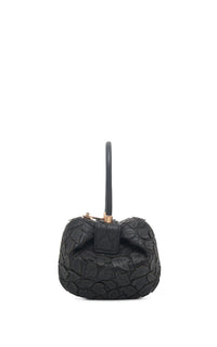 Demi Leaves Embroidery Back in Black Leather