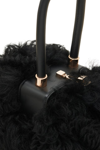 Black Shearling Nina Bag - Turnlock Hardware Detail | Gabriela Hearst