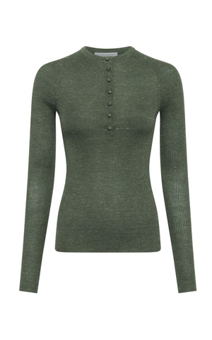 Anges Knit Henley in Olive Cashmere Silk with Hemp