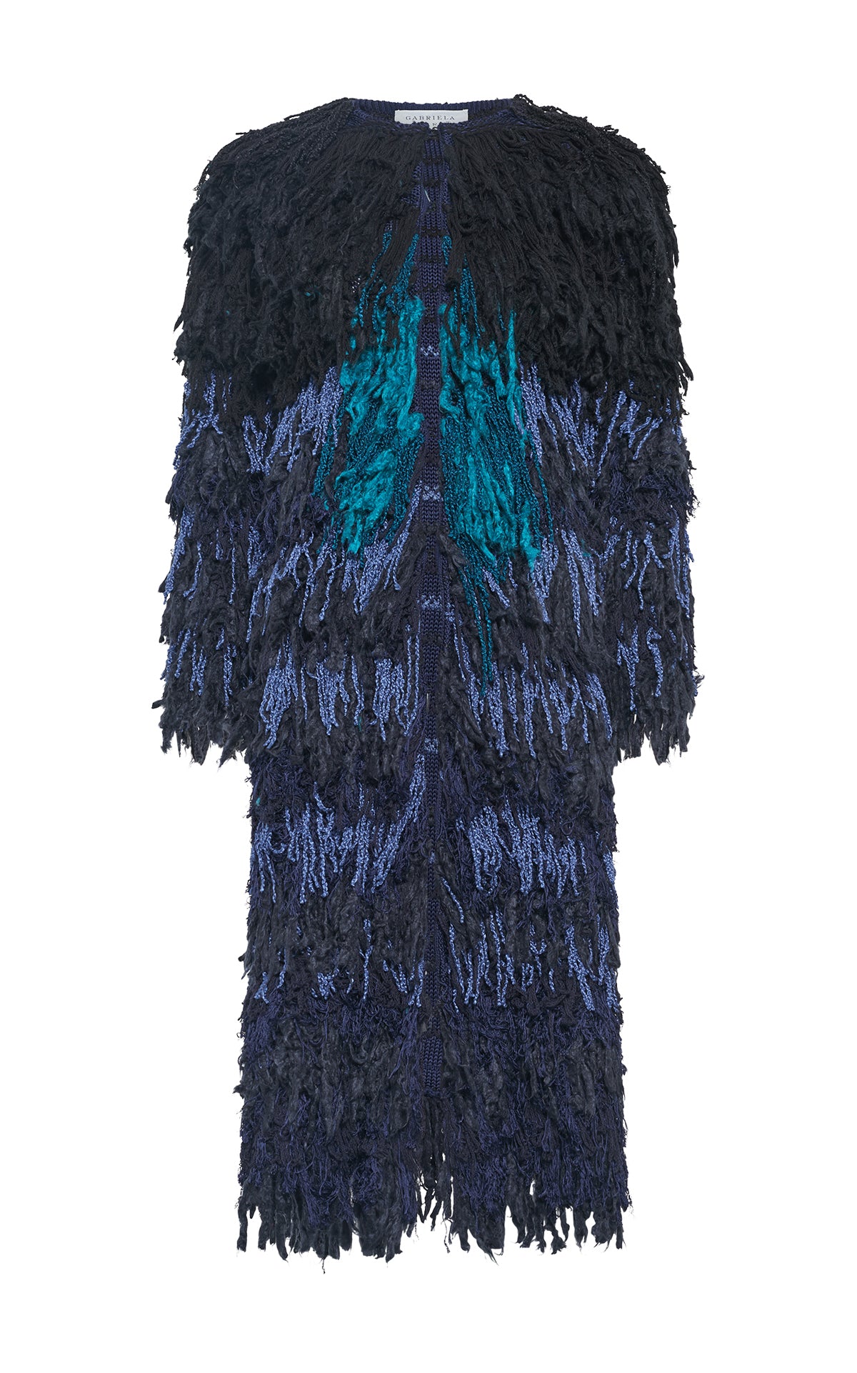 Minerva Fringe Coat in Navy Multi Silk