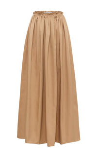 Chiara Pleated Midi Skirt in Camel Sea Island Cotton Twill