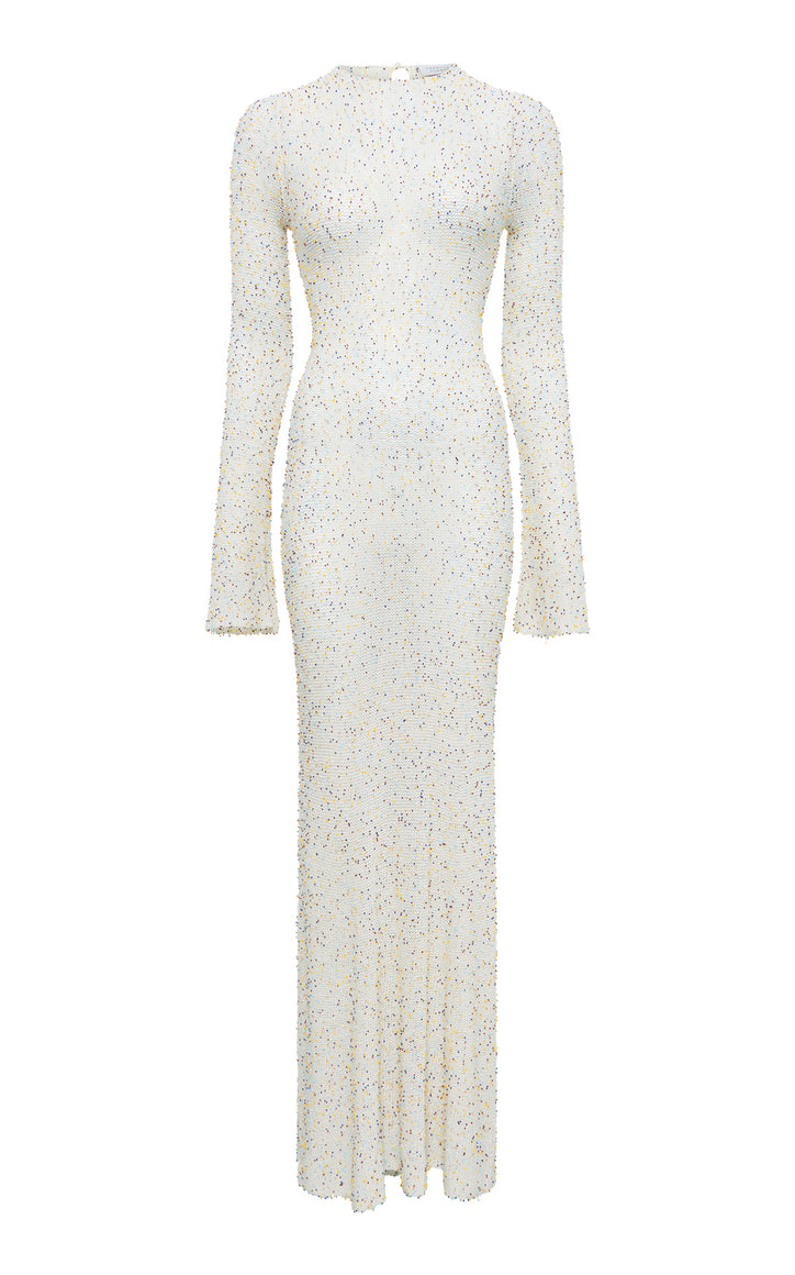 Chandra Knit Maxi Dress in Ivory Multi Beaded Cashmere