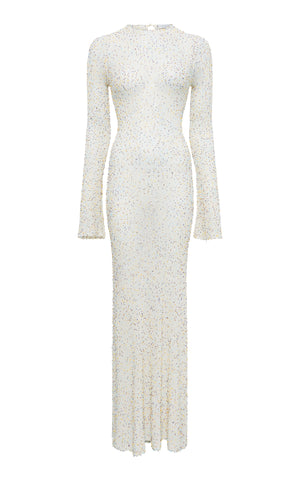 Chandra Knit Maxi Dress in Ivory Multi Beaded Cashmere