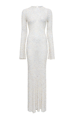 Chandra Knit Maxi Dress in Ivory & Silver Beaded Cashmere