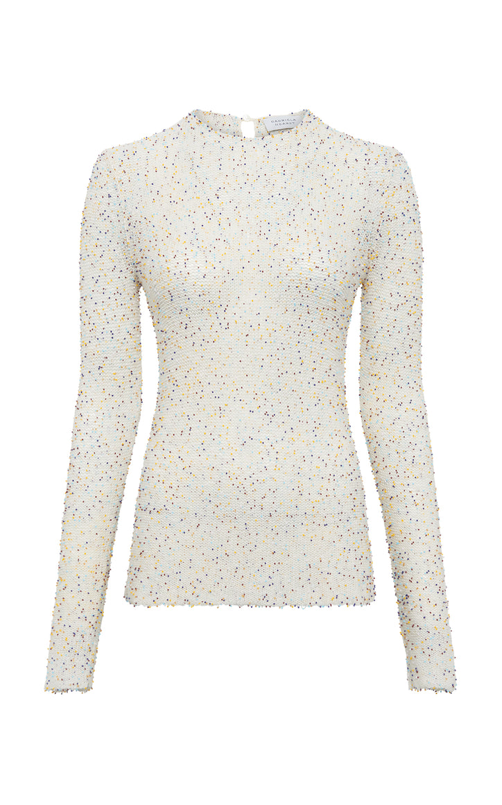 Nello Knit Sweater in Ivory Multi Beaded Cashmere