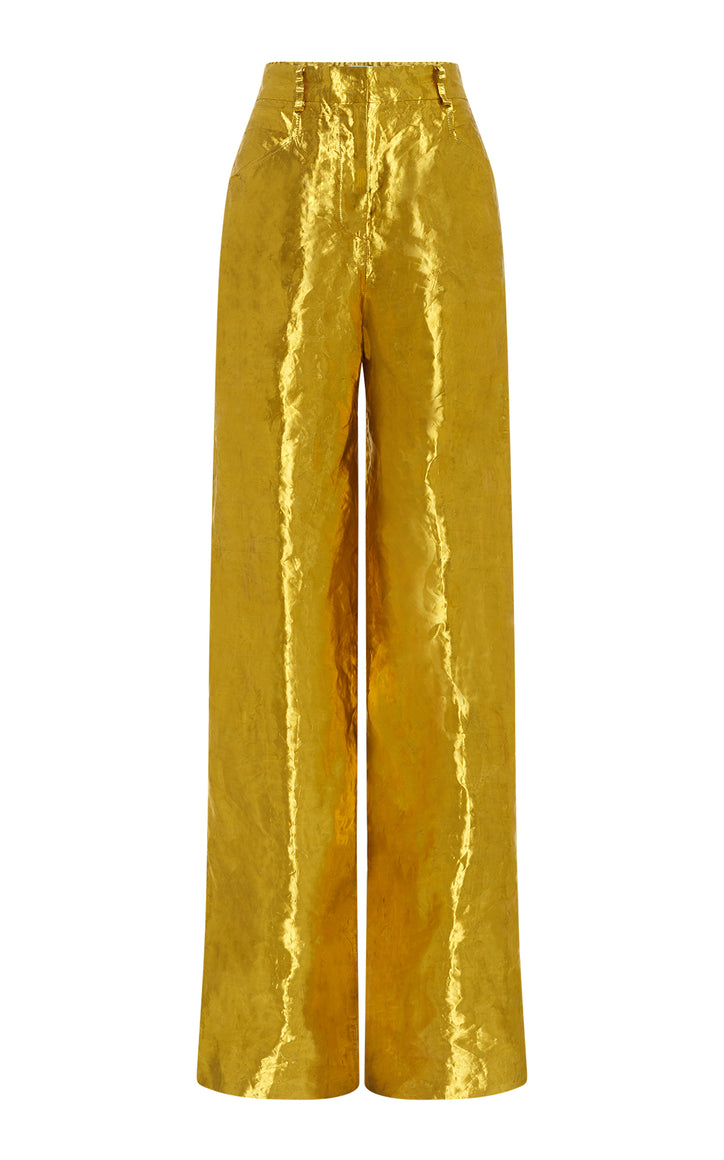 Bani Straight-Leg Pant in Gold Metallic Silk